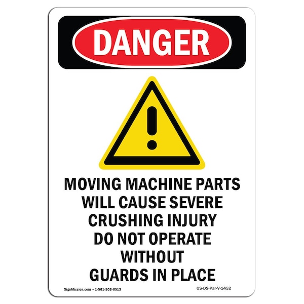 Signmission OSHA Danger Sign, Moving Machine Parts, 10in X 7in Rigid Plastic, 7" W, 10" H, Portrait OS-DS-P-710-V-1452 - main